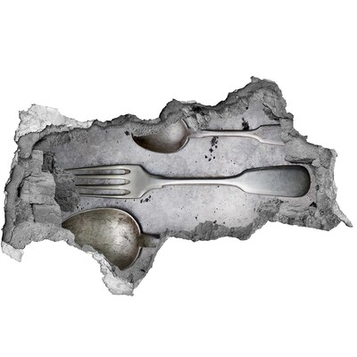 Wandsticker 3D doorkijk Een kapotte muur met uitzicht op het bestek.