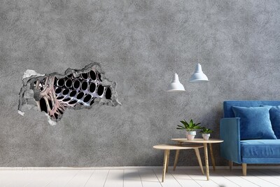 3D sticker gat in stenen muur Metalen gaas door een gat in de muur