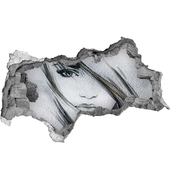Dziura 3d fototapeta naklejka Portret w zniszczonej ścianie