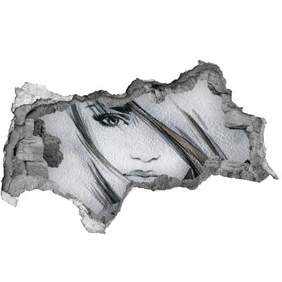 3D sticker gat in stenen muur Portret in een verwoeste muur