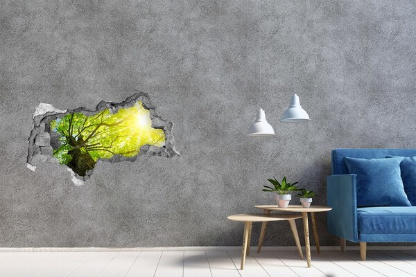 3D muursticker gescheurde muur Groen bos in de zonnestralen