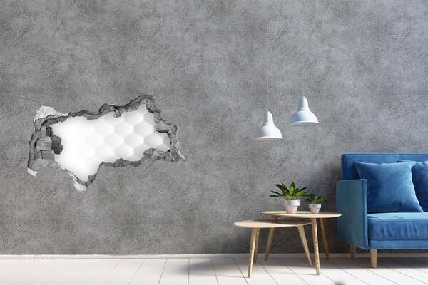 Dziura 3d fototapeta naklejka Złamana ściana z heksagonalnym wzorem