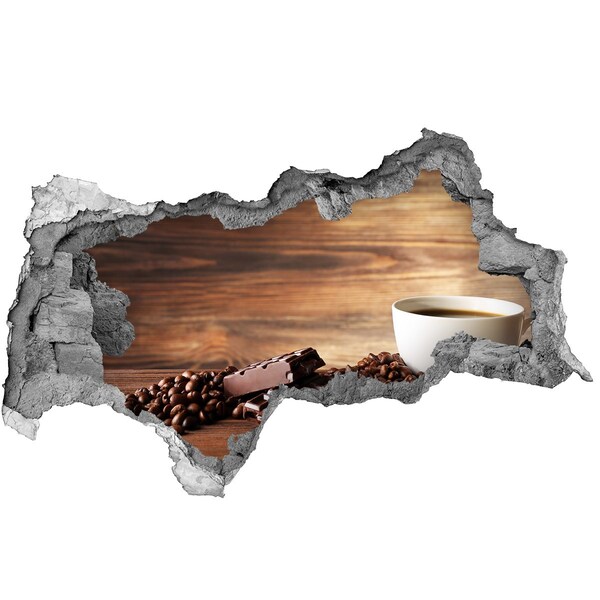 3D muursticker gescheurde muur Koffiehoekje met chocolade