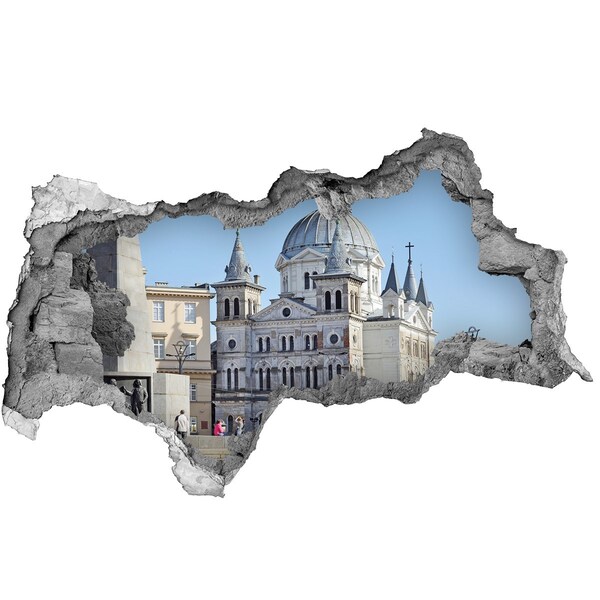 Zelfklevende 3D wandsticker illusie De historische kathedraal in de stad