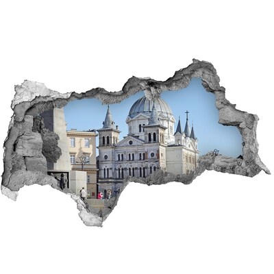 Zelfklevende 3D wandsticker illusie De historische kathedraal in de stad