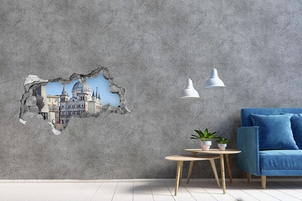 Zelfklevende 3D wandsticker illusie De historische kathedraal in de stad