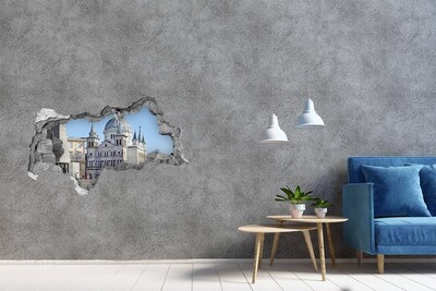 Zelfklevende 3D wandsticker illusie De historische kathedraal in de stad