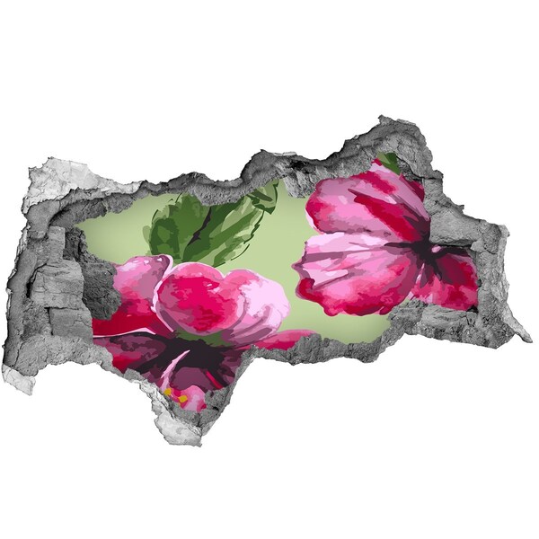 3D sticker gat in stenen muur Bloemen in een verwoeste muur