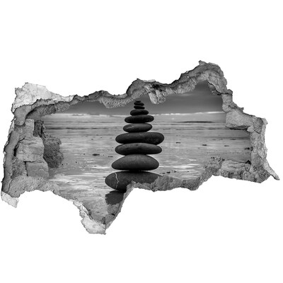 3D muursticker gescheurde muur Stenen torens op het strand
