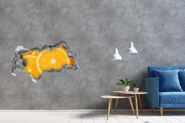 Wandsticker 3D doorkijk Sappige sinaasappel in een verborgen pareltje