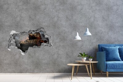 Zelfklevende 3D wandsticker illusie Tank in de ruïnes van de stad