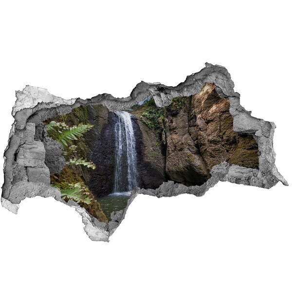 3D muursticker gescheurde muur Waterval tussen de rotsen