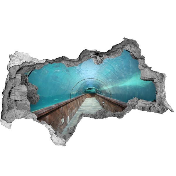 Wandsticker 3D doorkijk Onderwatertunnel in de oceaan