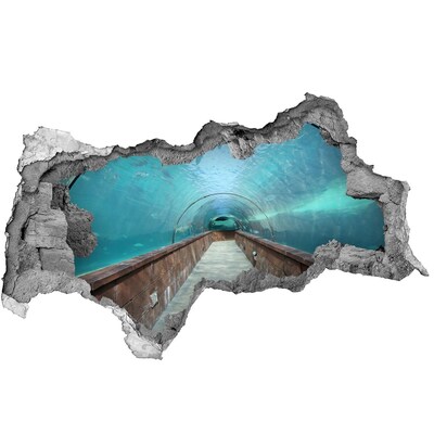 Wandsticker 3D doorkijk Onderwatertunnel in de oceaan