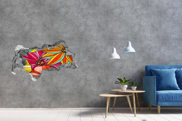3D sticker gat in stenen muur Een explosie van kleuren in de bloemenpracht