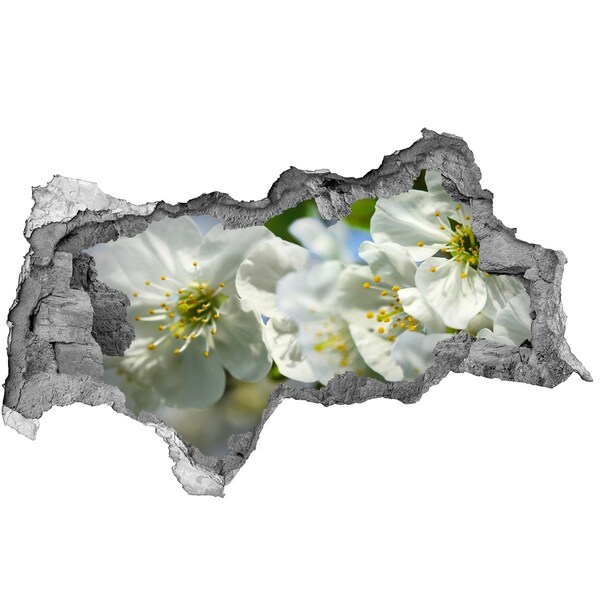 3D sticker gat in stenen muur Een bloemenparadijs achter de muur.