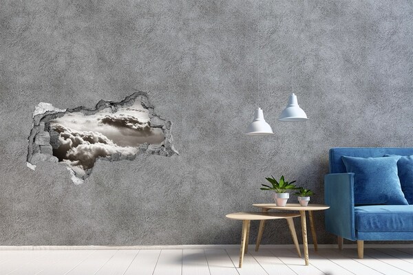 3D muursticker gescheurde muur Uitzicht op de wolken