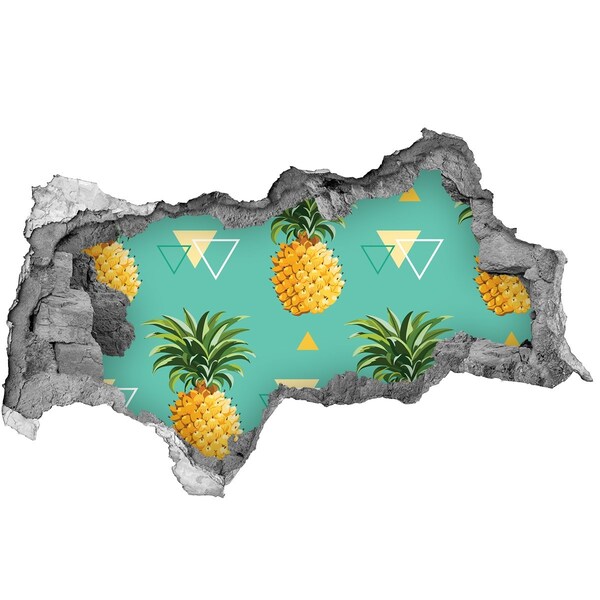 Zelfklevende 3D wandsticker illusie Ananassen op een turquoise achtergrond
