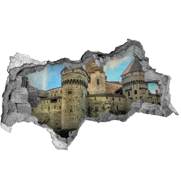 3D sticker gat in stenen muur Tropisch paradijs met een waterval
