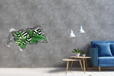 3D muursticker gescheurde muur Tropisch strand met een palmboom