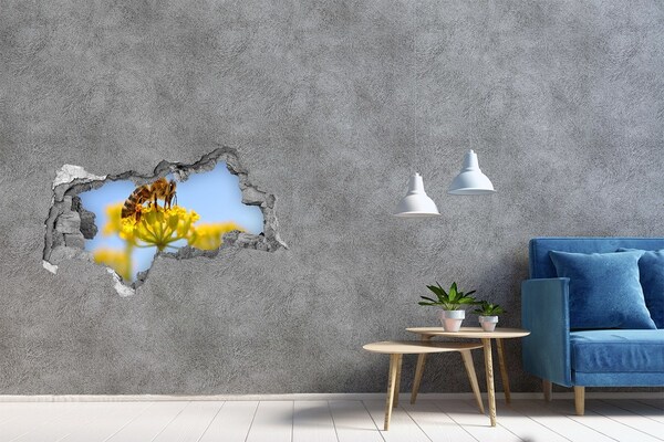 3D sticker gat in stenen muur Sappige aardbei door de muur