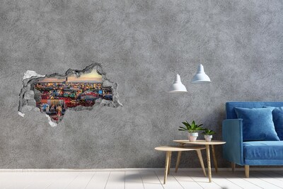 Wandsticker 3D doorkijk New York met uitzicht op het Vrijheidsbeeld.