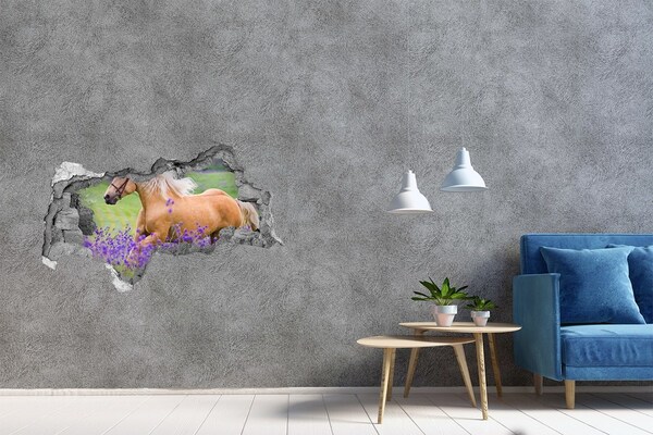 3D sticker gat in stenen muur Zoete aardbeien in beton