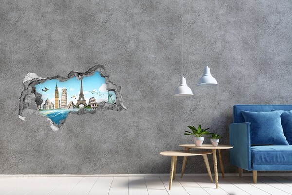 Wandsticker 3D doorkijk Beschadigde bakstenen muur