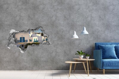 Zelfklevende 3D wandsticker illusie Vlinder op bloemen in een gat in de muur