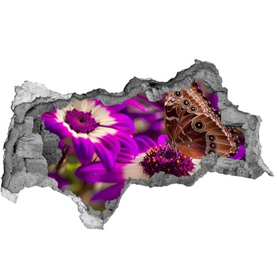Samoprzylepna dziura na ścianę Motyl na kwiatkach w dziurze w ścianie