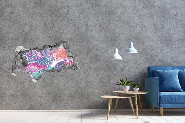 3D sticker gat in stenen muur Een tropische oase in beton.