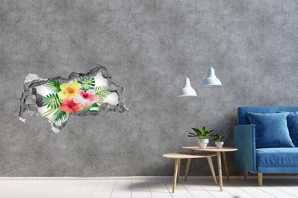 Wandsticker 3D doorkijk Flamingo's op een tropisch strand
