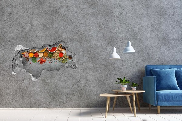 3D sticker gat in stenen muur Uitzicht op het meer te midden van het groen.