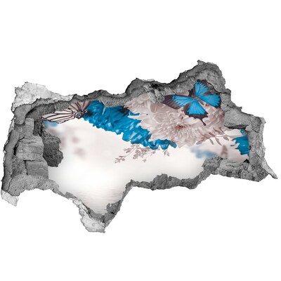 3D muursticker gescheurde muur Blauwe veren in beton