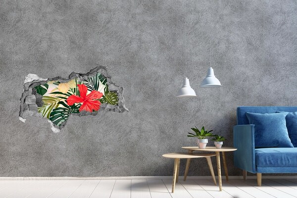3D sticker gat in stenen muur Tropisch paradijs achter de muur
