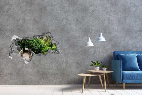 3D muursticker gescheurde muur De brug in het nachtelijke landschap