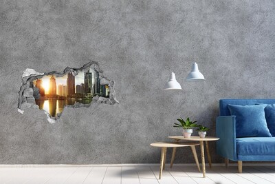 Fototapeta dziura na ścianę 3d Nowoczesne miasto nad wodą