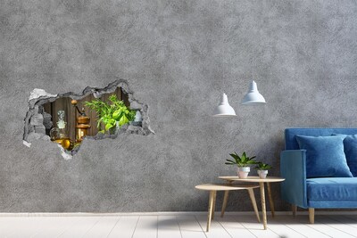 3D sticker gat in stenen muur Zonsondergang in een bergdal