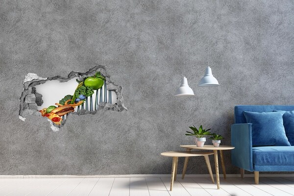 3D sticker gat in stenen muur Bloemen tussen de ingestorte muur