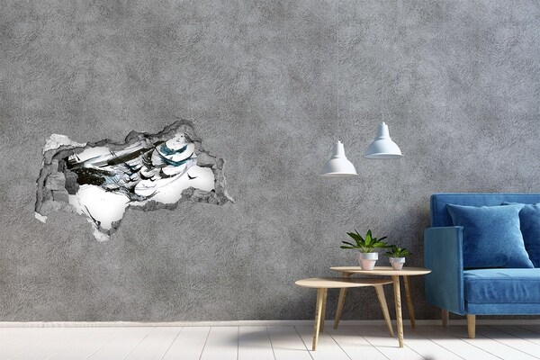 Wandsticker 3D doorkijk Papegaaien in een gat in de muur