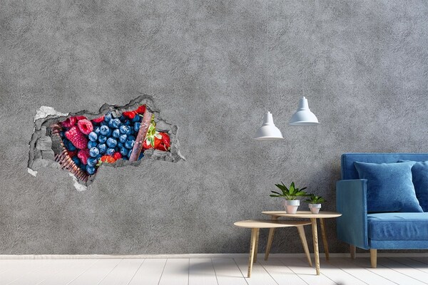 3D muursticker gescheurde muur Een mand vol bosvruchten