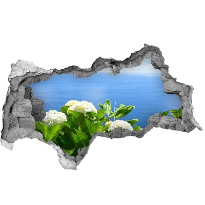 3D sticker gat in stenen muur Zonsondergang boven de pier