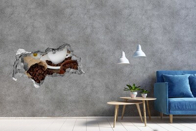 3D muursticker gescheurde muur Een vrachtwagen rijdt dwars door een gat in de muur.