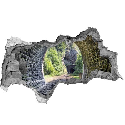 3D muursticker gescheurde muur Een beschadigde muur met een houten mozaïek.