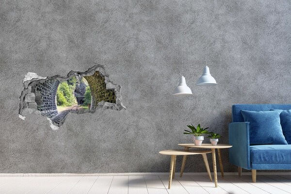 3D muursticker gescheurde muur Een beschadigde muur met een houten mozaïek.