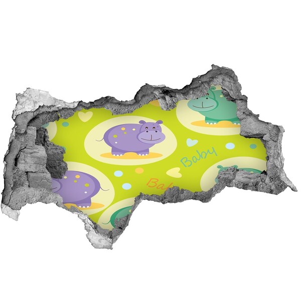 Dziura 3d foto tapeta naklejka Hippopotamy w kolorowej scenerii
