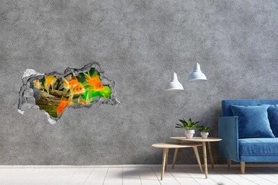 3D sticker gat in stenen muur Bloemen in beton