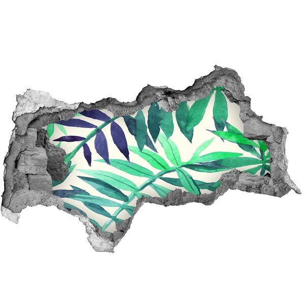 3D sticker gat in stenen muur Groene monstera in een betonnen gat