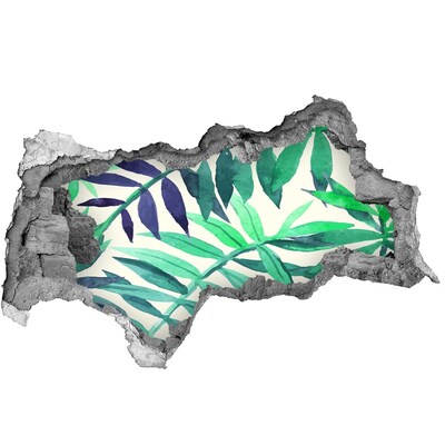 3D sticker gat in stenen muur Groene monstera in een betonnen gat
