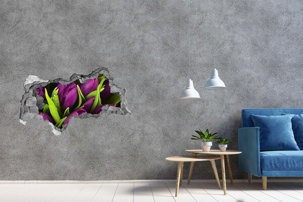 3D muursticker gescheurde muur Een bloemendroom in beton.